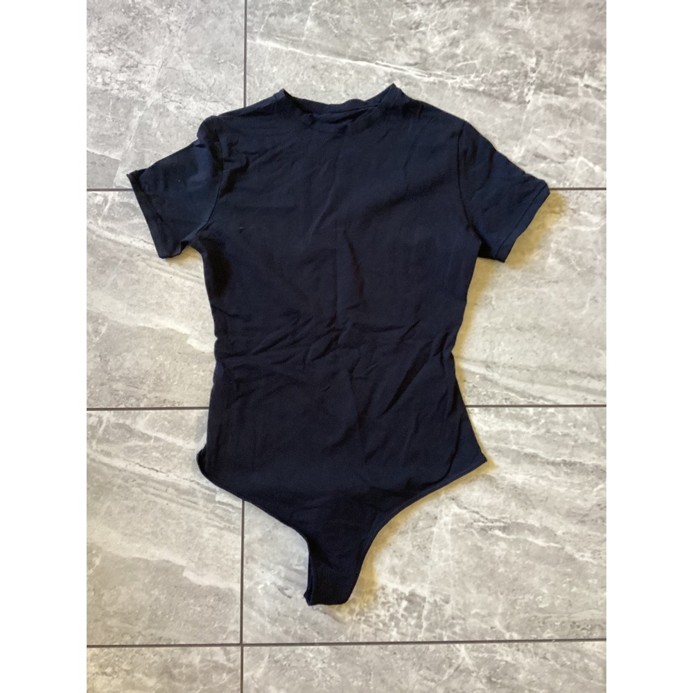 Quince NWOT Womens Organic Cotton Short Sleeve Bodysuit Black Size M CMSL001